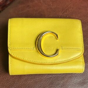 Chloe trifold Yellow Wallet with Gold C Logo